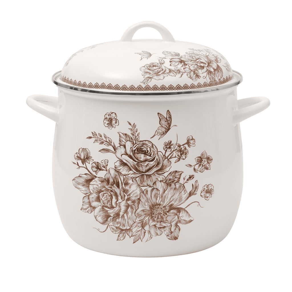 Agatha 12 Qt Enamel on Steel Stock Pot with Lid, Brown - Farmhouse