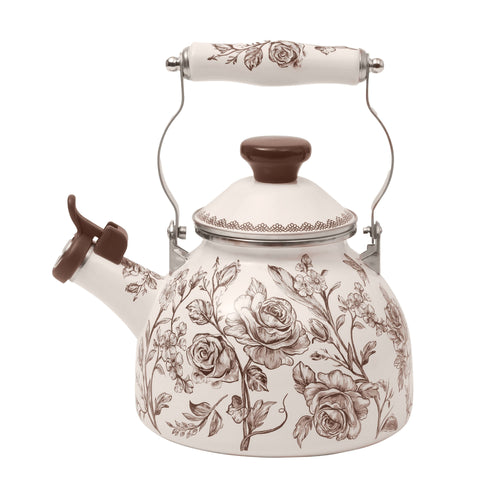 2.0-Quart Enamel on Steel Agatha Tea Kettle, Brown