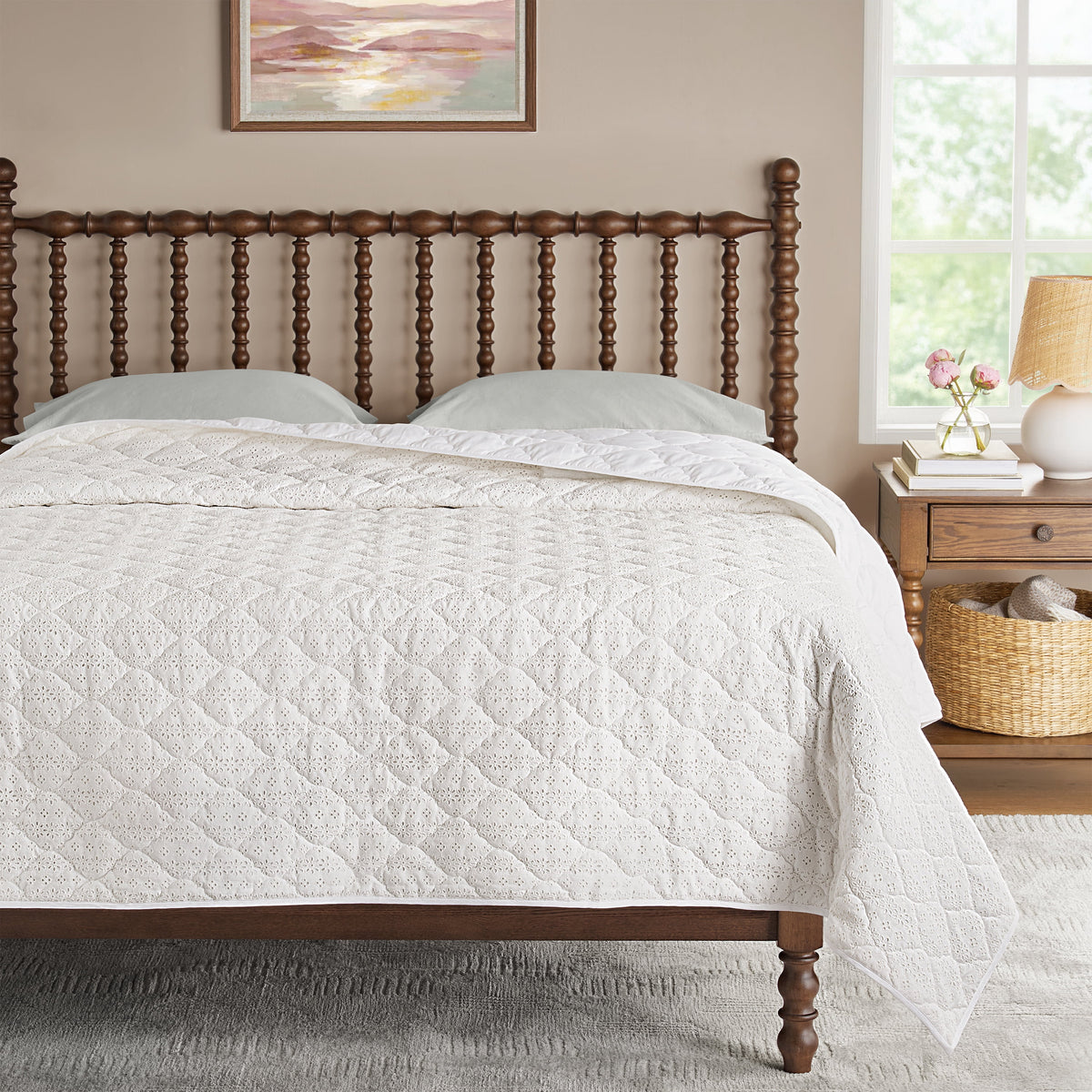 Piooner Decor Eloise Floral Velvet Quilt, Full/Queen, Blue Dust Bedding