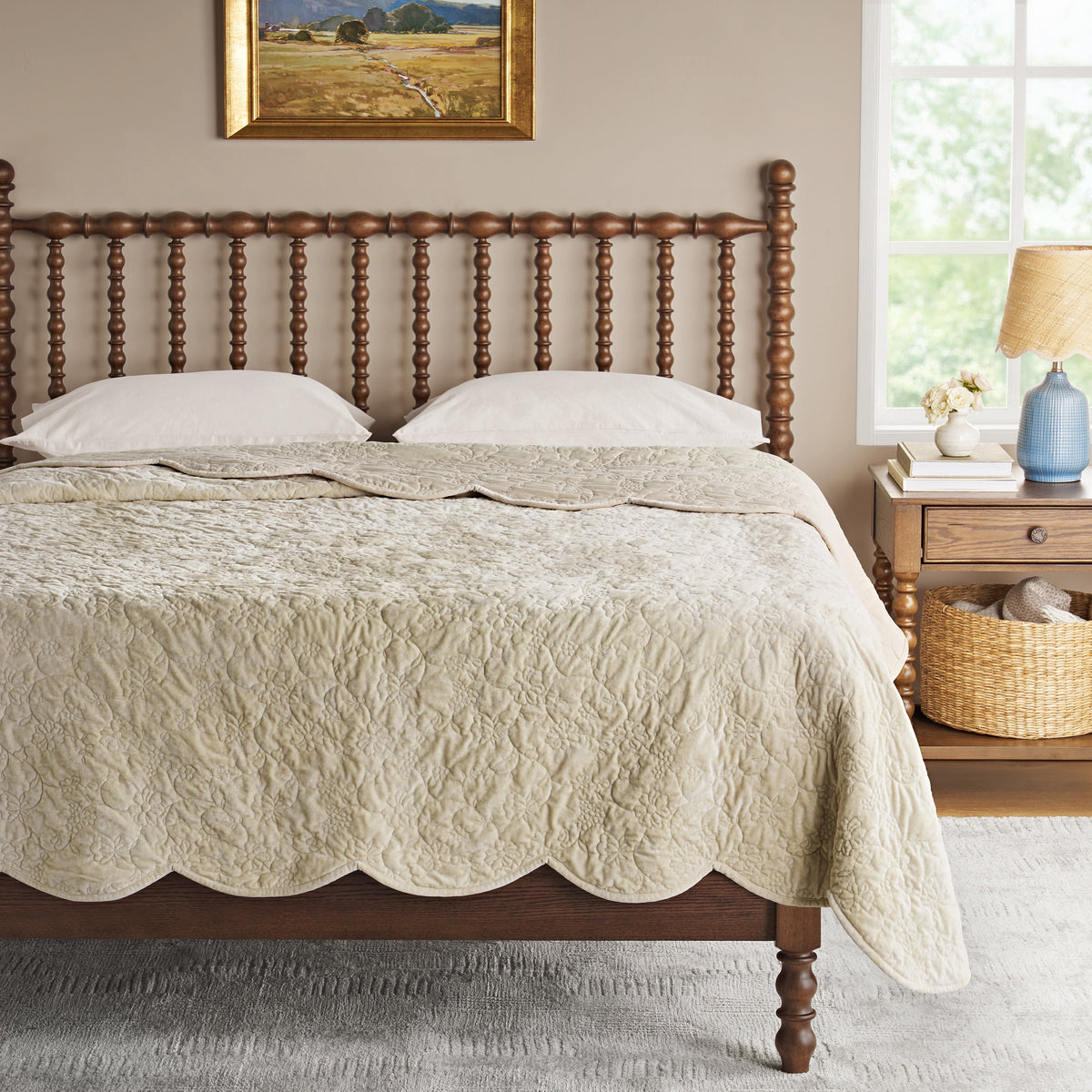 Piooner Decor Eloise Floral Velvet Quilt, Full/Queen, Blue Dust Bedding