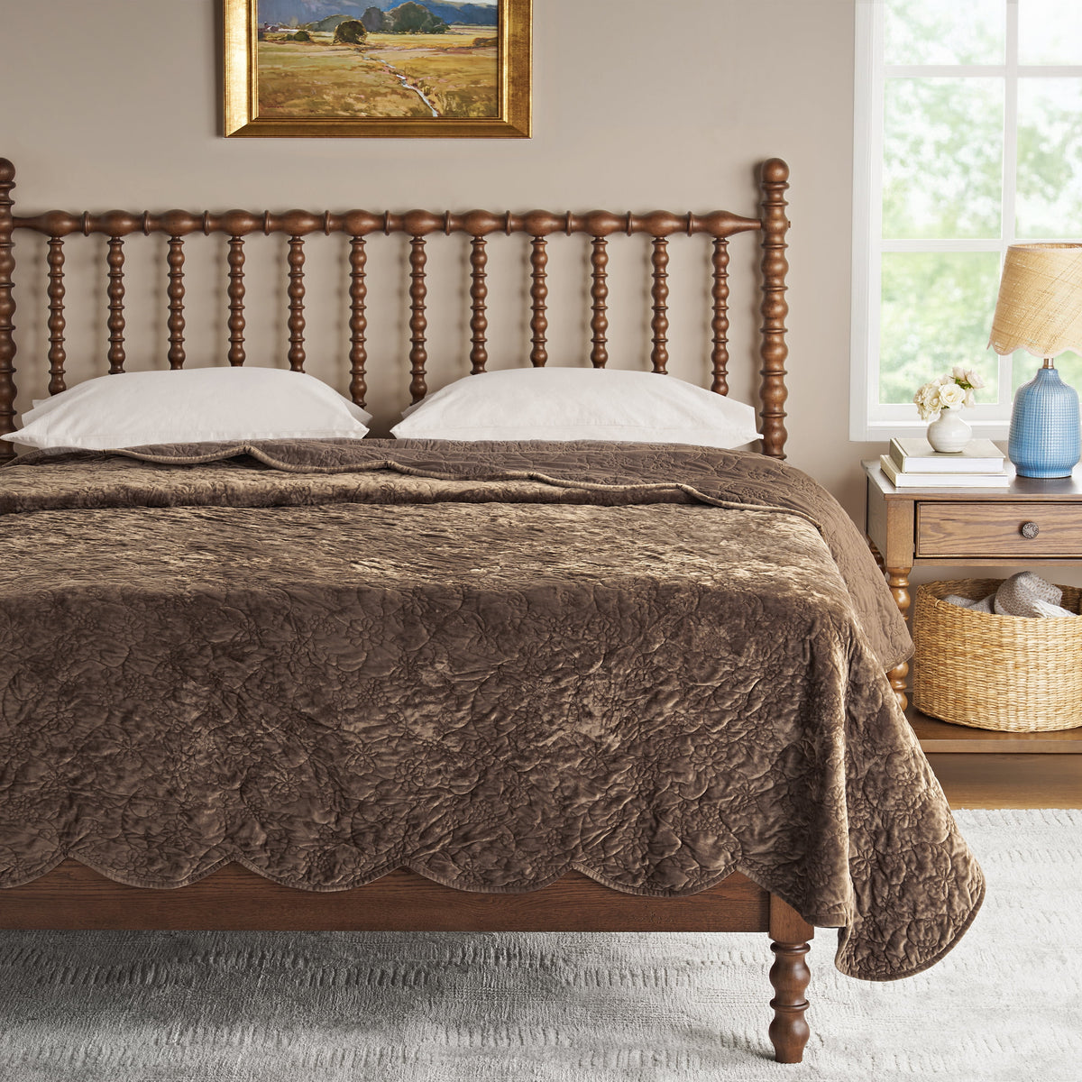 Piooner Decor Eloise Floral Velvet Quilt, Full/Queen, Blue Dust Bedding