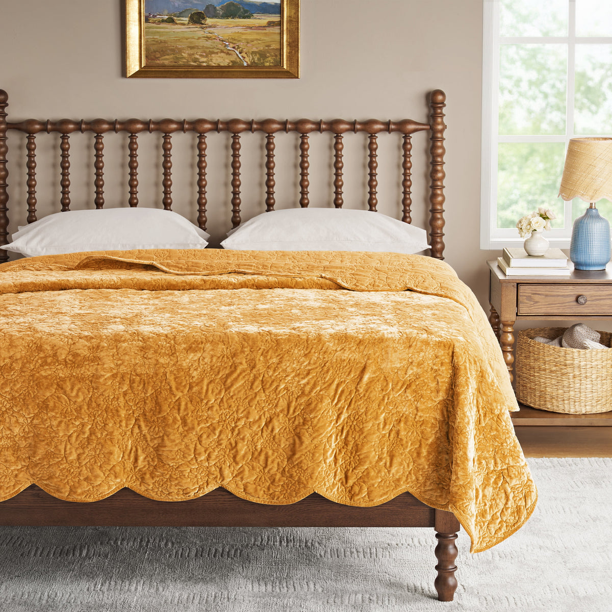 Piooner Decor Eloise Floral Velvet Quilt, Full/Queen, Blue Dust Bedding