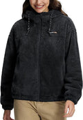 Women's Fuzzy Fleece Jacket Lightweight Full-Zip Sherpa Jacket with Hood Warm Soft