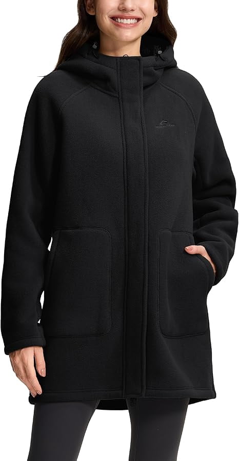 Women's Long Fleece Jacket Thermal Sherpa Lined Full-Zip Hoodies with Pockets Casual