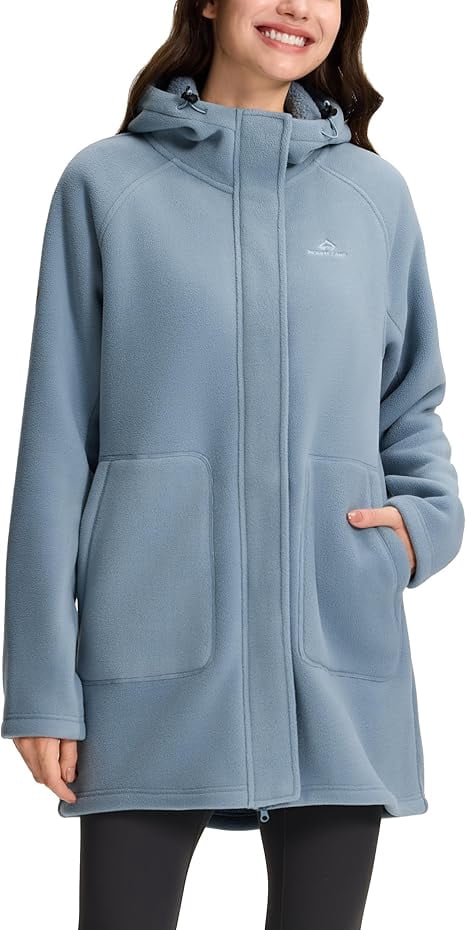 Piooner Decor Women's Long Fleece Jacket Thermal Sherpa Lined Full-Zip Hoodies with Pockets Casual