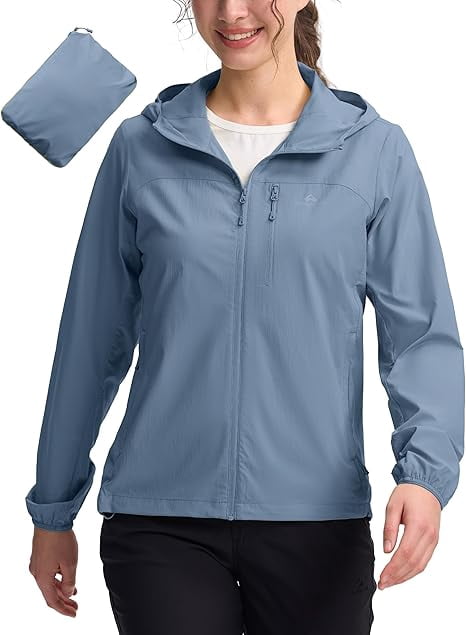 Women‘s UPF 50+ Windbreaker Jacket, Lightweight Packable Sun Protection Hoodie