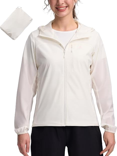 Piooner Decor Women‘s UPF 50+ Windbreaker Jacket, Lightweight Packable Sun Protection Hoodie