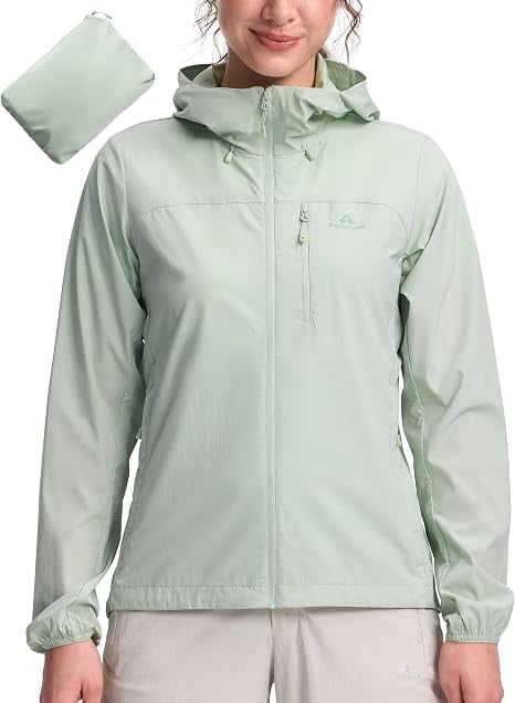 Piooner Decor Women‘s UPF 50+ Windbreaker Jacket, Lightweight Packable Sun Protection Hoodie