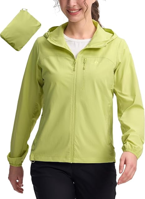 Piooner Decor Women‘s UPF 50+ Windbreaker Jacket, Lightweight Packable Sun Protection Hoodie