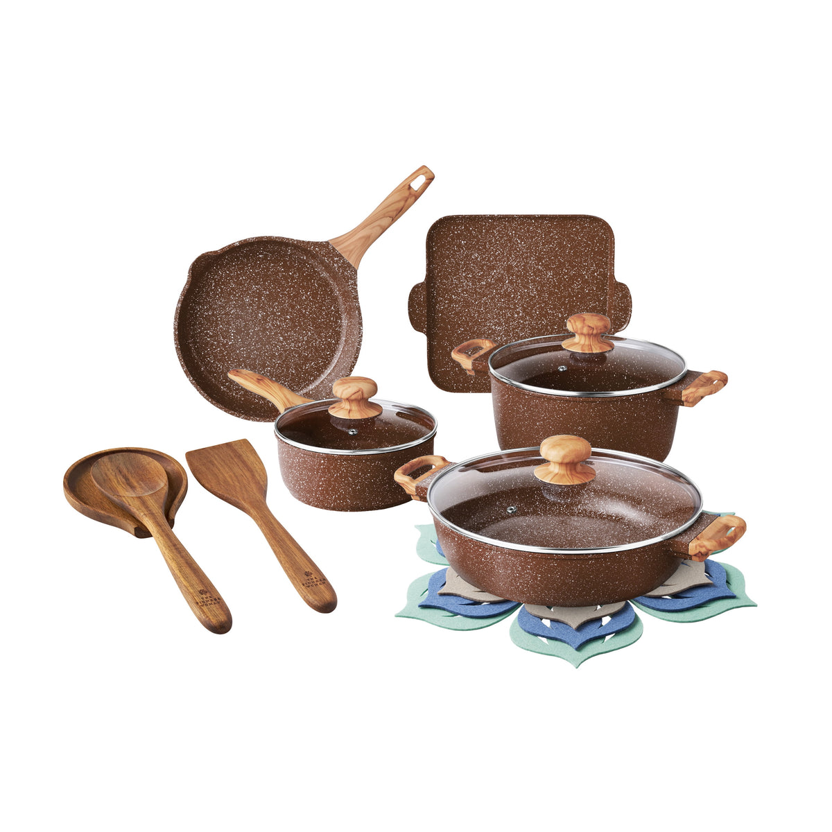 Piooner Decor Prairie Signature 14-Piece Cast Aluminum Cookware Set, Charcoal