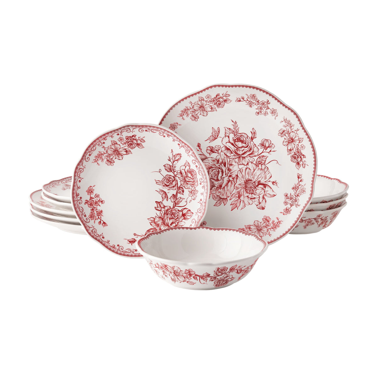 Piooner Decor Agatha 12-Piece Stoneware Dinnerware Set, Blue
