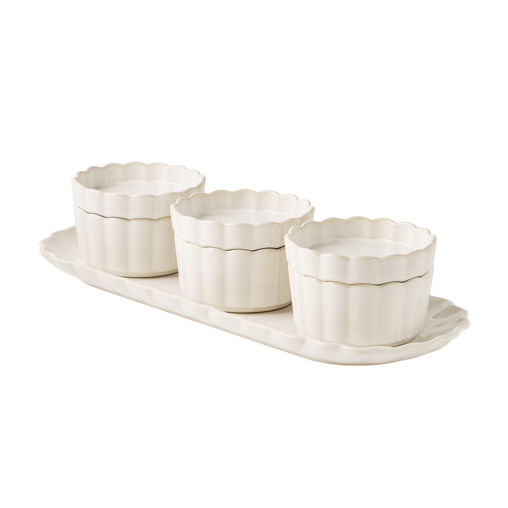 Cream Colette Tray with 3 Bowls with lids
