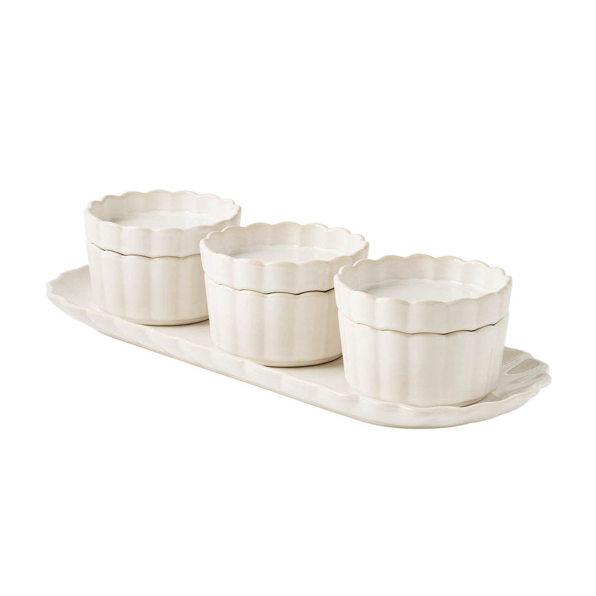 Cream Colette Tray with 3 Bowls with lids