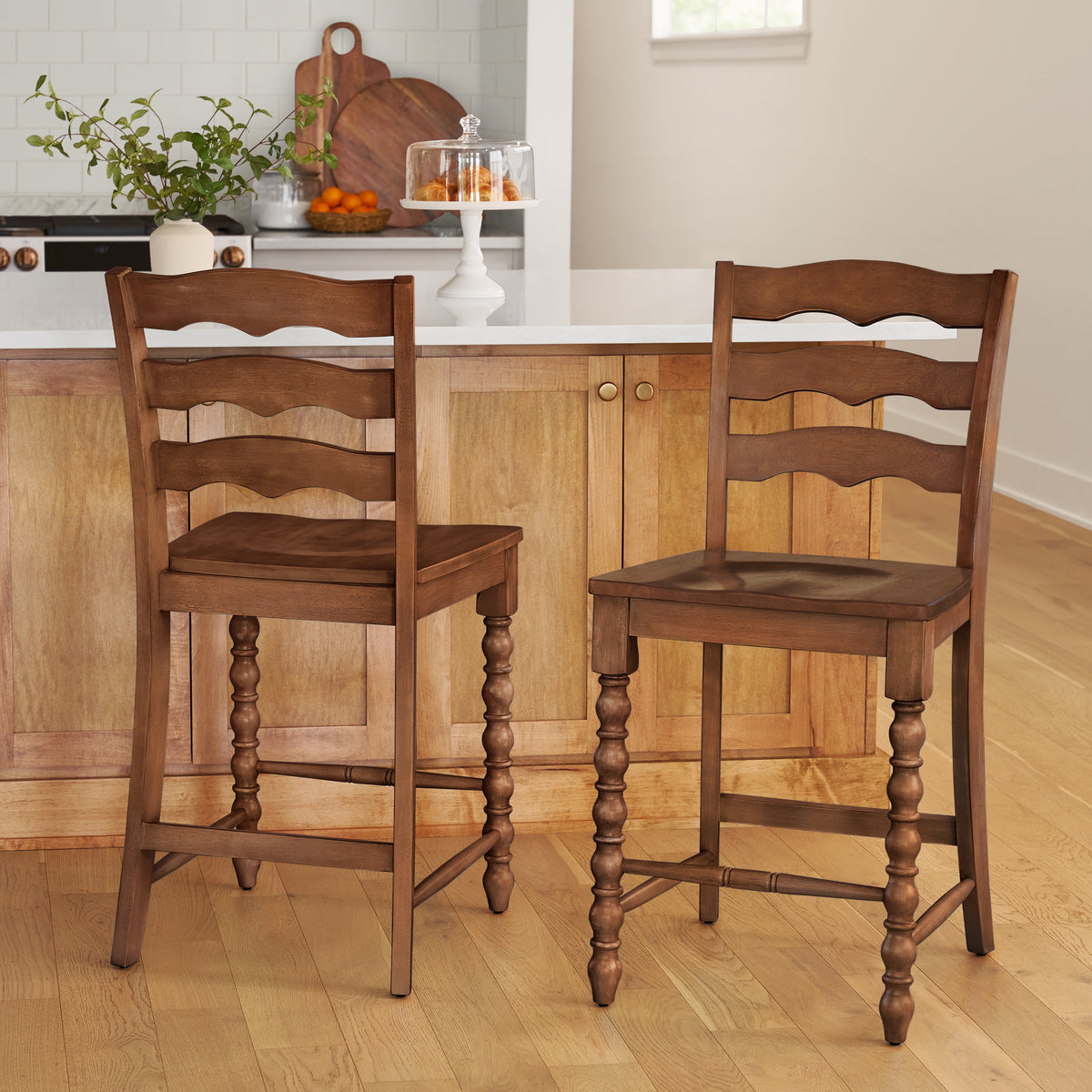 Piooner Decor Harper Counter-height Wood Stools, 2 Pack, White