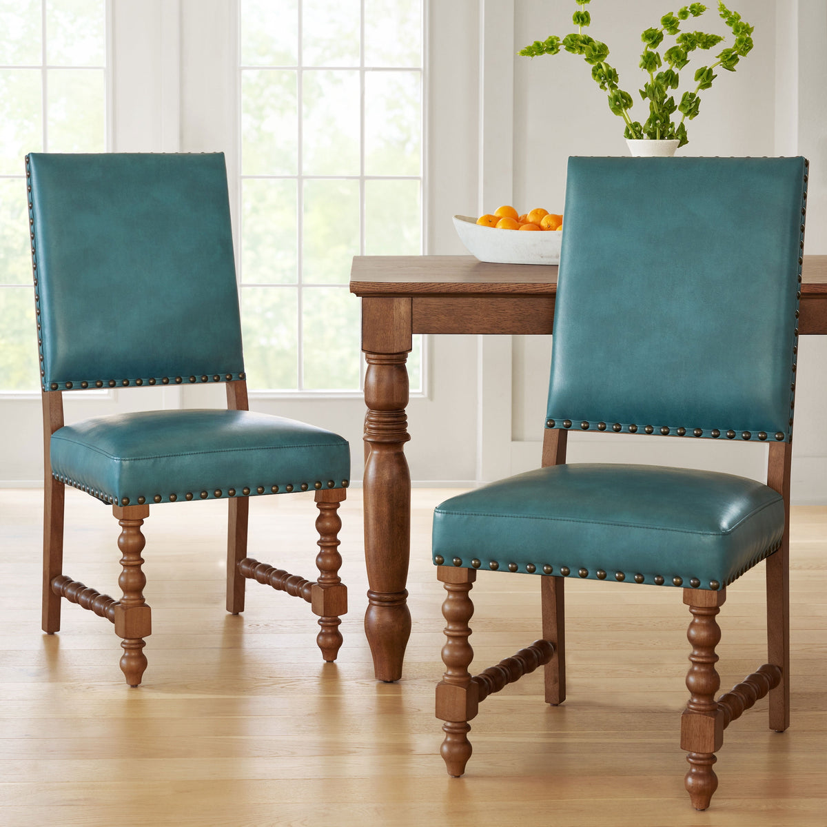 Harper Faux Leather Dining Chairs, Turquoise, Set of 2