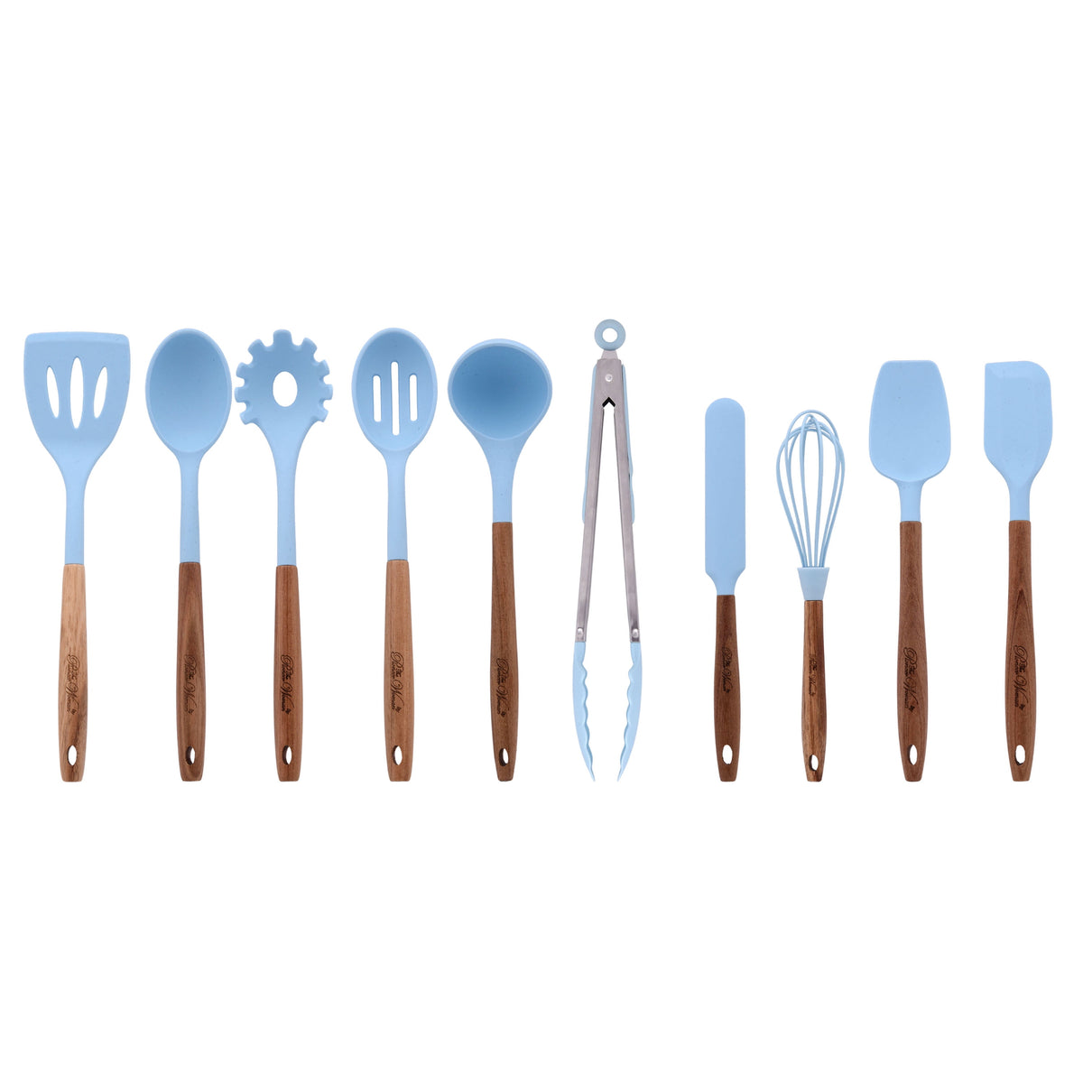 10-Piece Silicone and Acacia Wood Handle Cooking Utensils Set, Blue