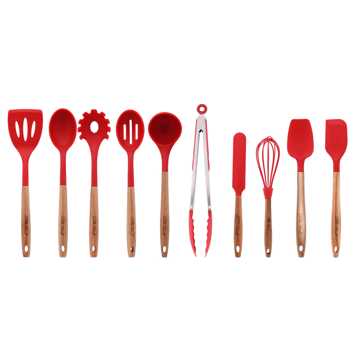 Piooner Decor 10-Piece Silicone and Acacia Wood Handle Cooking Utensils Set, Blue