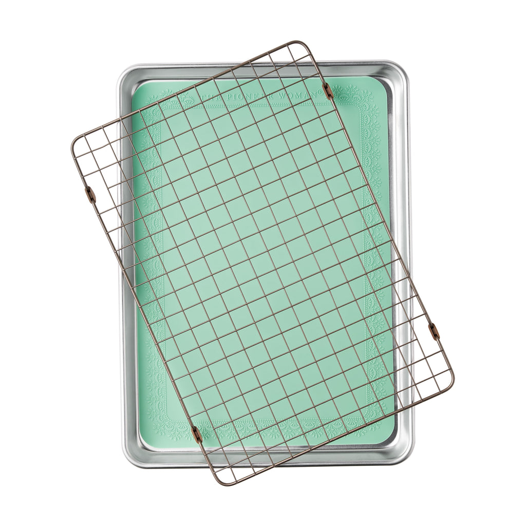Aluminum Sheet Pan Set with Wire Rack & Silicone Baking Mat, 3-Piece, 13"x18"