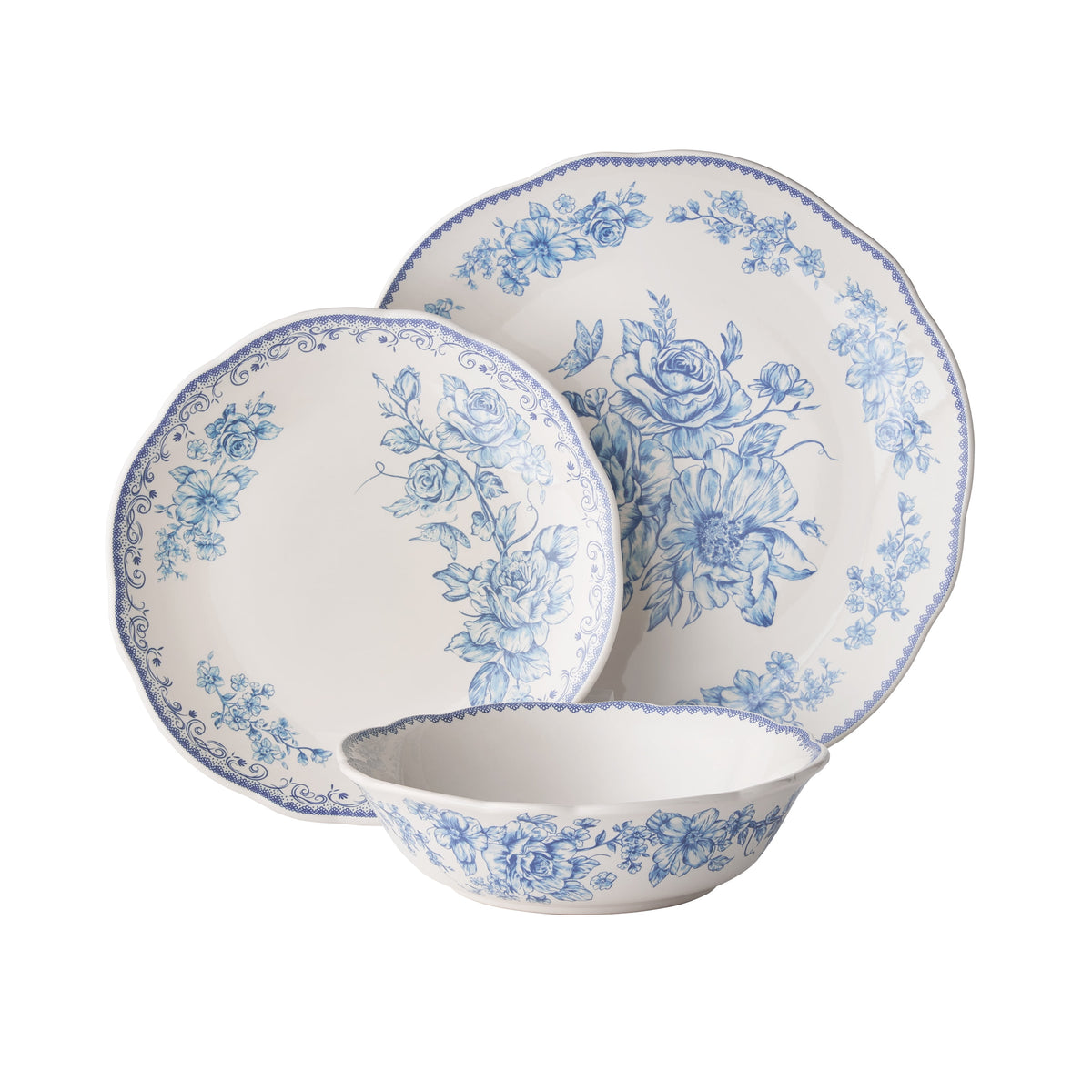 Agatha 12-Piece Stoneware Dinnerware Set, Blue