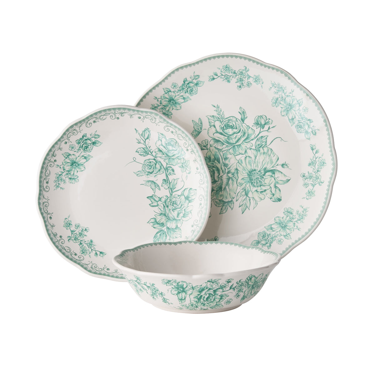 Piooner Decor Agatha 12-Piece Stoneware Dinnerware Set, Blue