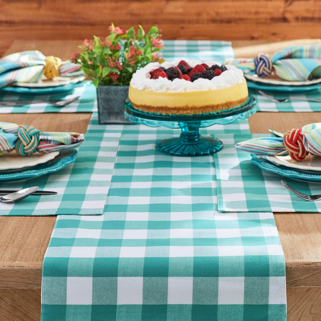 Charming Check Placemat, Table Runner, Napkin, and Napkin Ring Set, 13 Piece, Teal