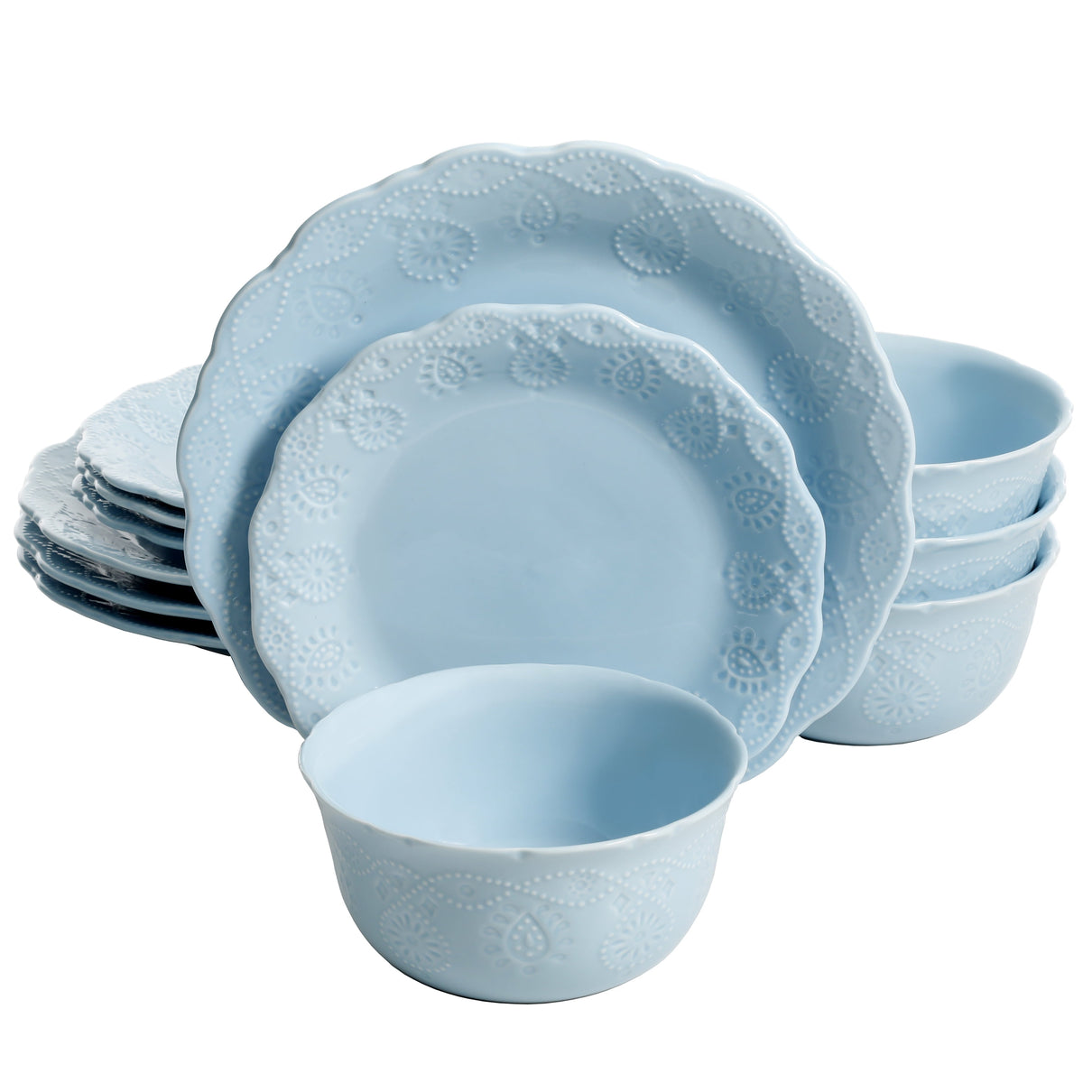 Piooner Decor Cowgirl Lace 12-Piece Dinnerware Set, Red