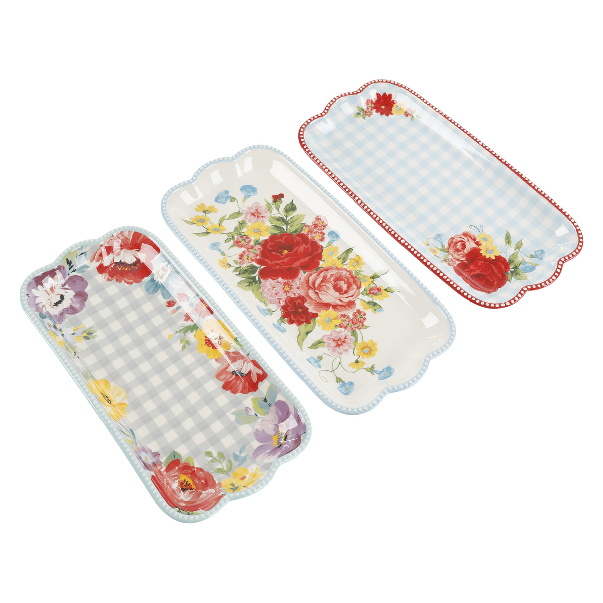 Floral Medley 3-Piece Ceramic Serving Platter Set