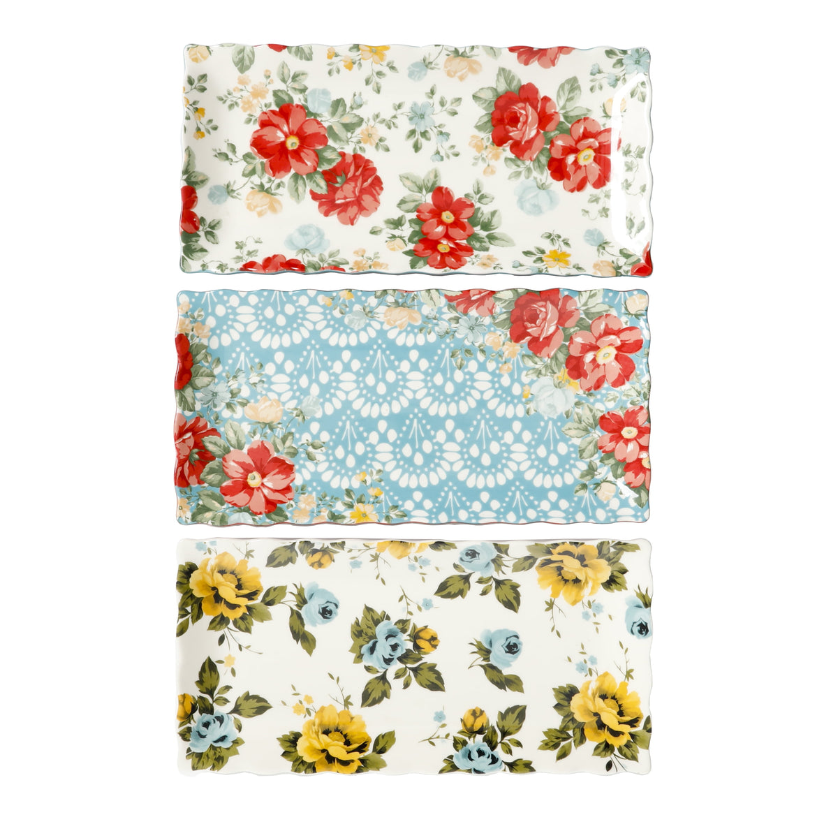 Floral Medley 12.3" Stoneware Serving Platters, 3-Piece Set