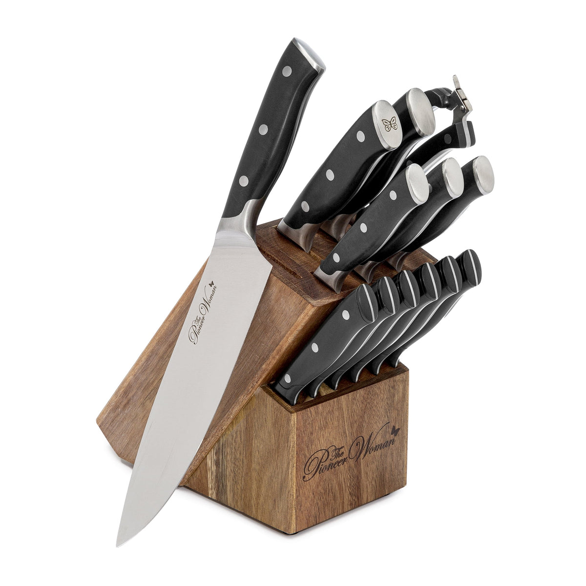 Piooner Decor Signature 14-Piece Stainless Steel Knife Block Set, Gray