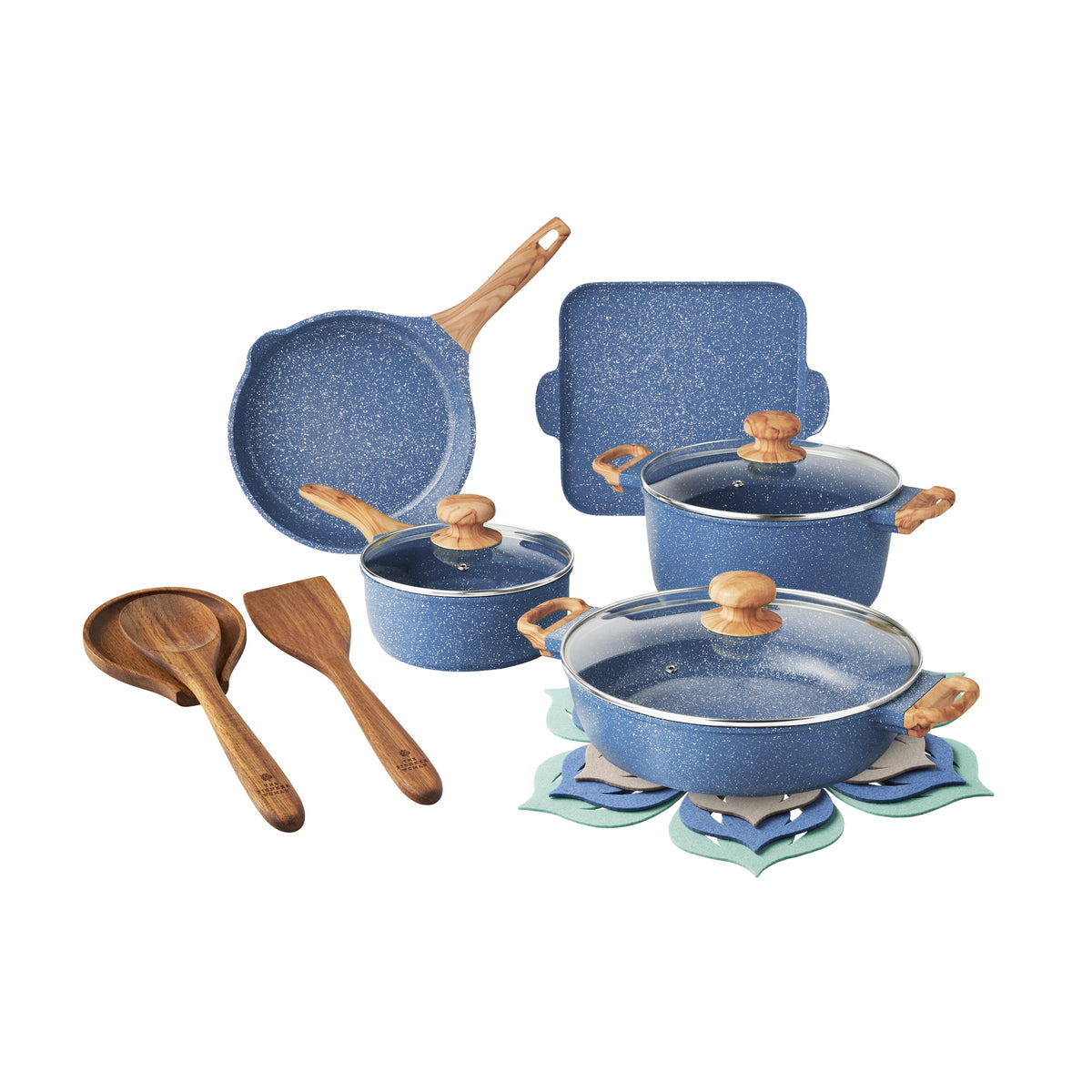 Piooner Decor Prairie Signature 14-Piece Cast Aluminum Cookware Set, Charcoal