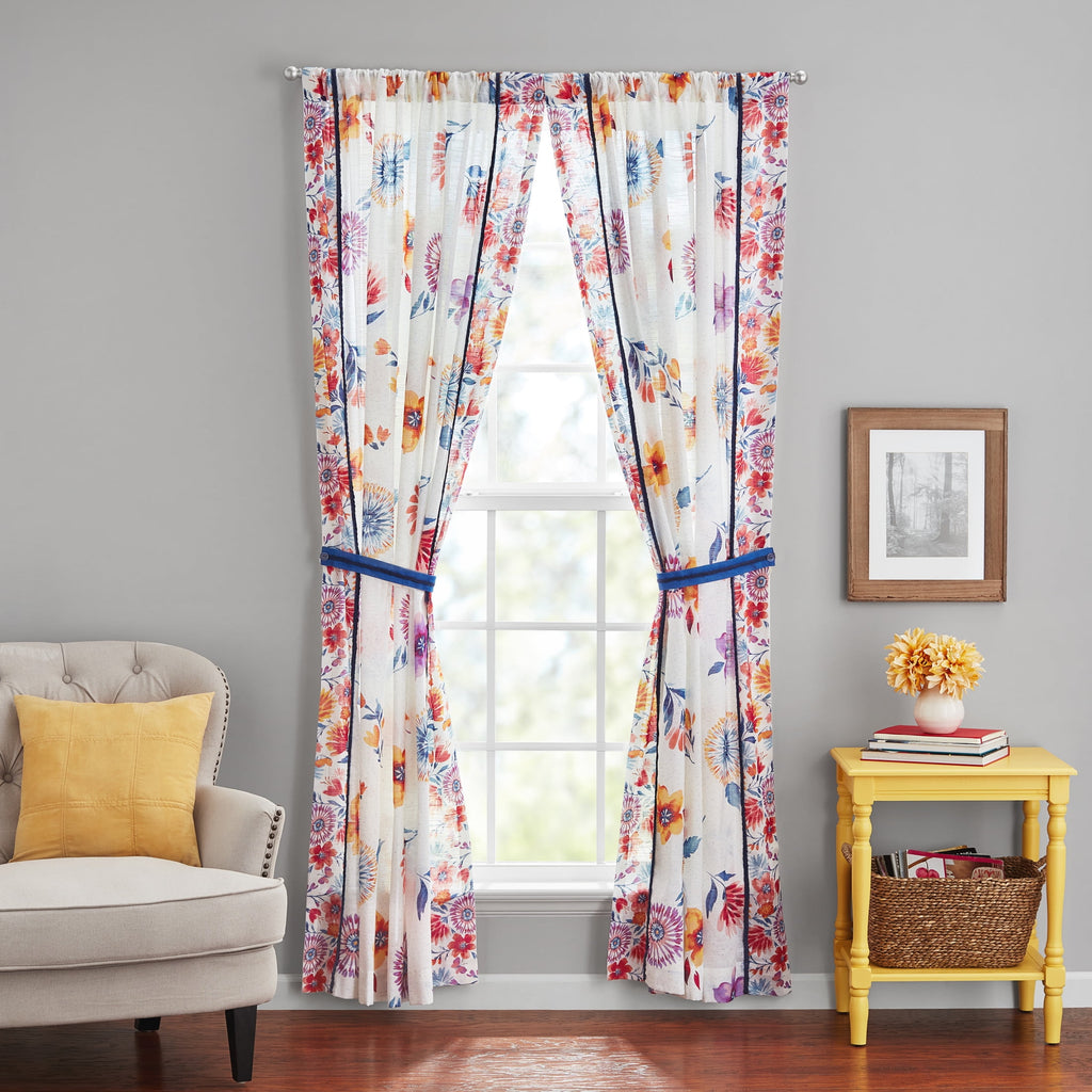 Sheer Cotton Curtain Panel, Floral, 1 Panel, 50"W x 84"L