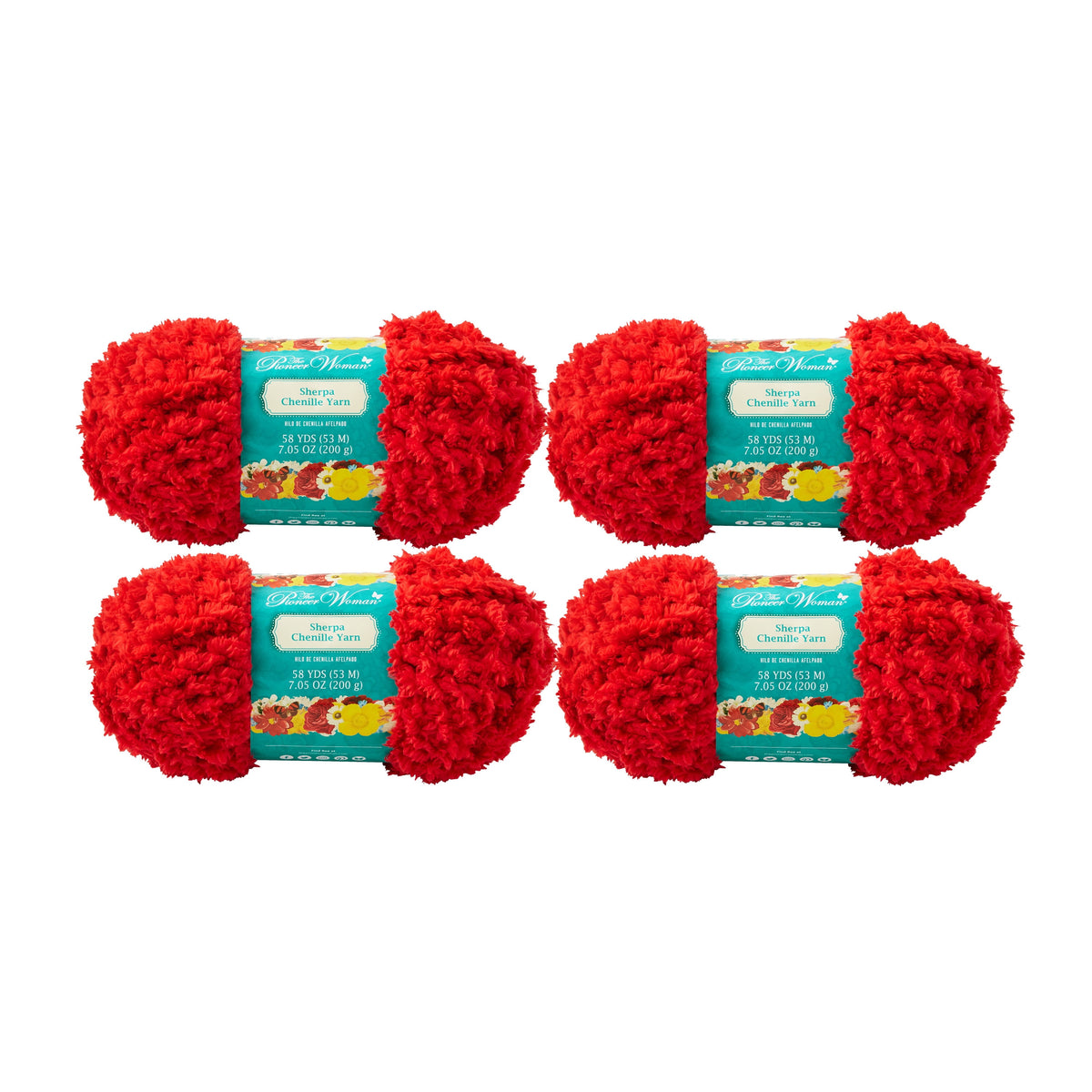 Sherpa Chenille Red Yarn, 58 Yards, 4 Pack