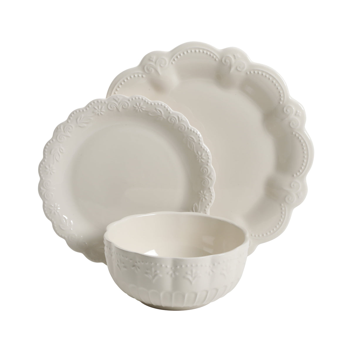 Toni 12-Piece Plates & Bowls Dinnerware Set, Linen