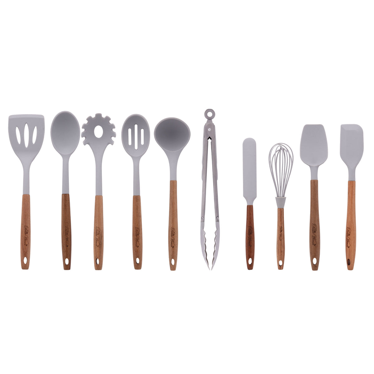 Piooner Decor 10-Piece Silicone and Acacia Wood Handle Cooking Utensils Set, Blue