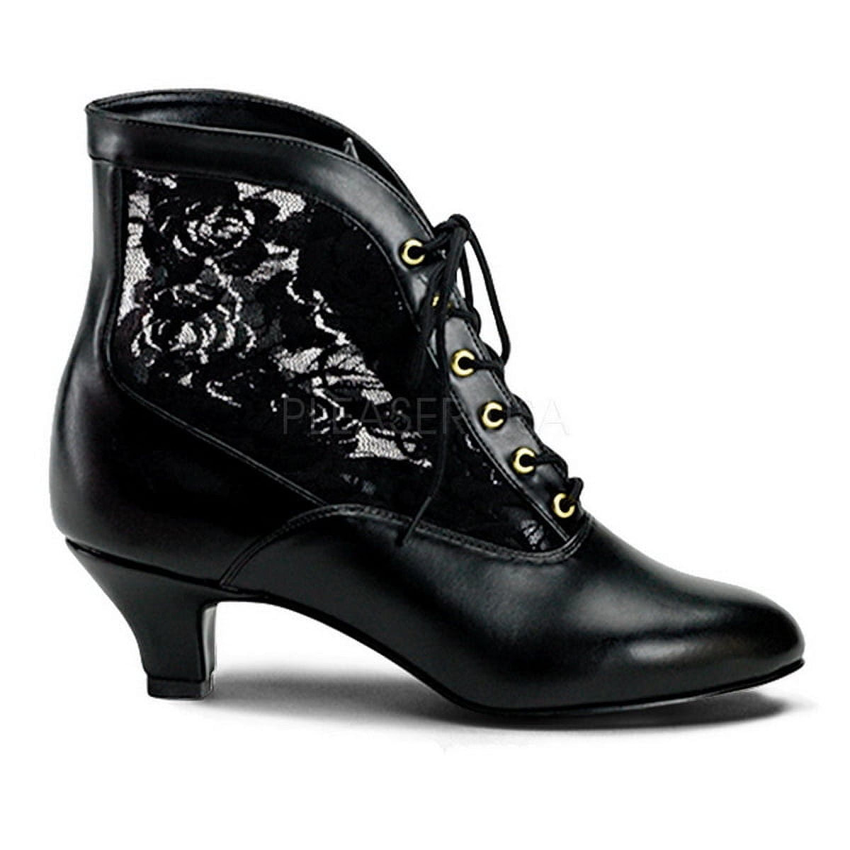 Piooner Decor Funtasma DAME-05 - 2" Heel, B.Pink Pu-Lace Victorian Ankle Boot, Lace Pioneer-Blk Pu-Lace-10