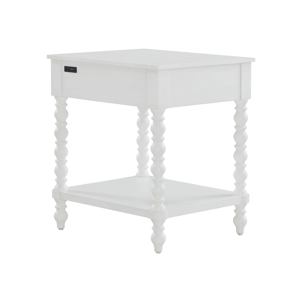 Harper Spindle Nightstand with USB Charging Ports, Adults and Teens, White Finish