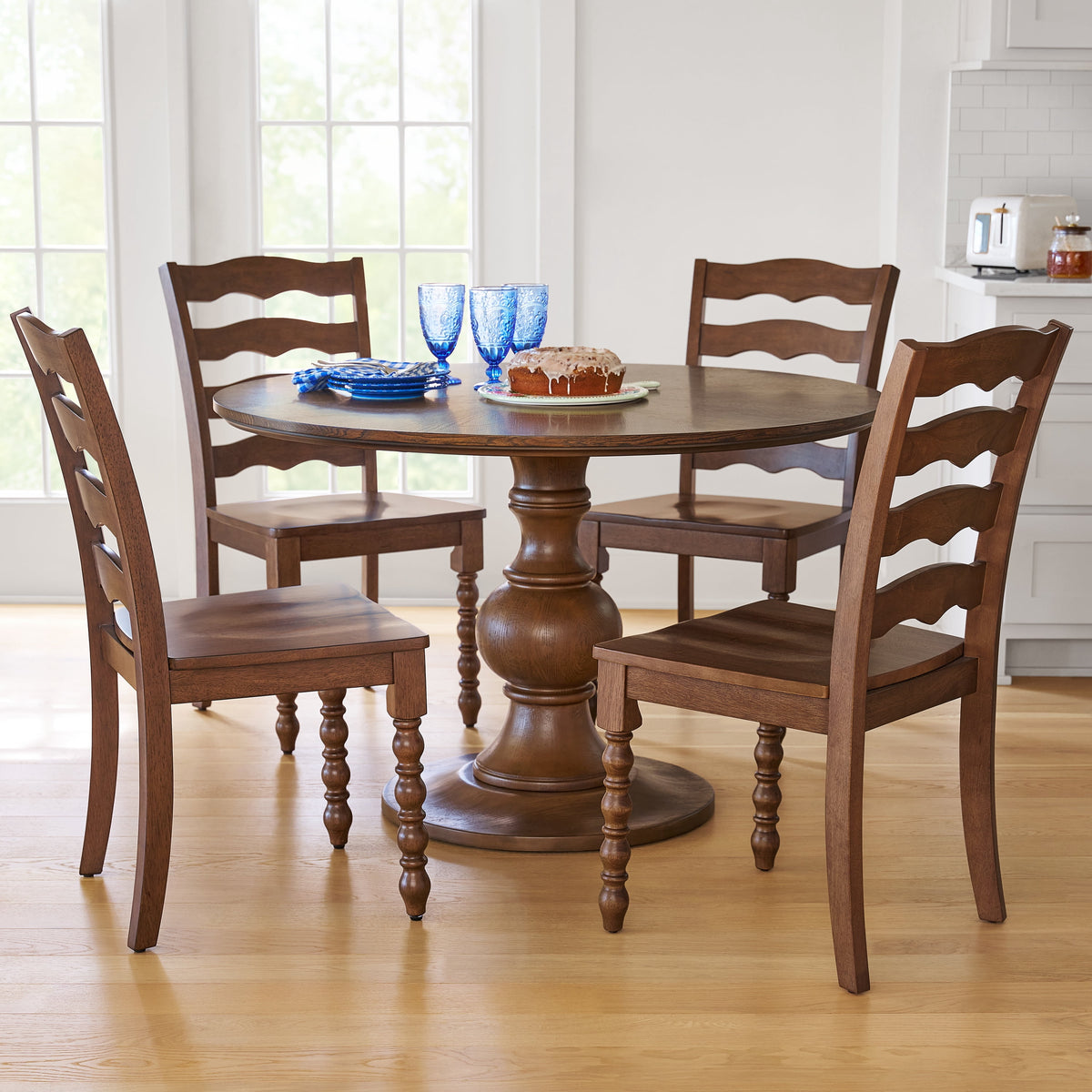 Callie Round Dining Table, Heirloom Brown Finish