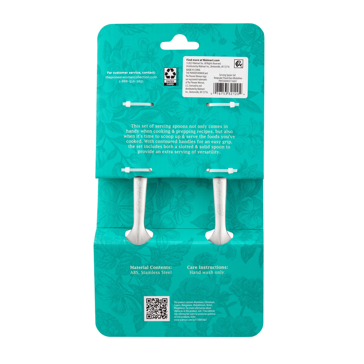 3-Pack The Pioneer Woman Keepsake Floral Textured Stainless Steel Serving Spoon Set With Floral Pattern