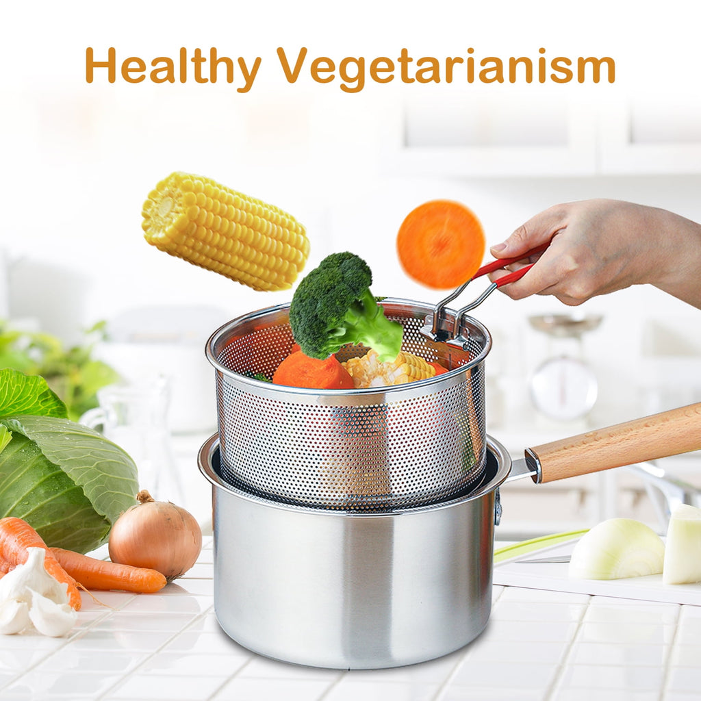 Deep Fryer Pot 3Qt Stainless Steel Fryer Pot With Basket Multifunction Oil Strainer Pot
