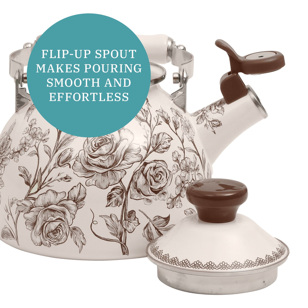2.0-Quart Enamel on Steel Agatha Tea Kettle, Brown