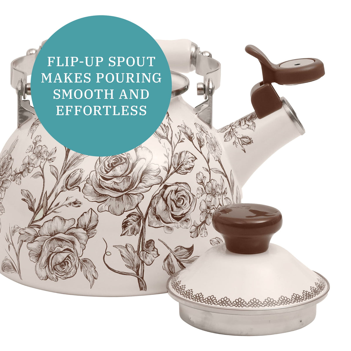 2.0-Quart Enamel on Steel Agatha Tea Kettle, Brown