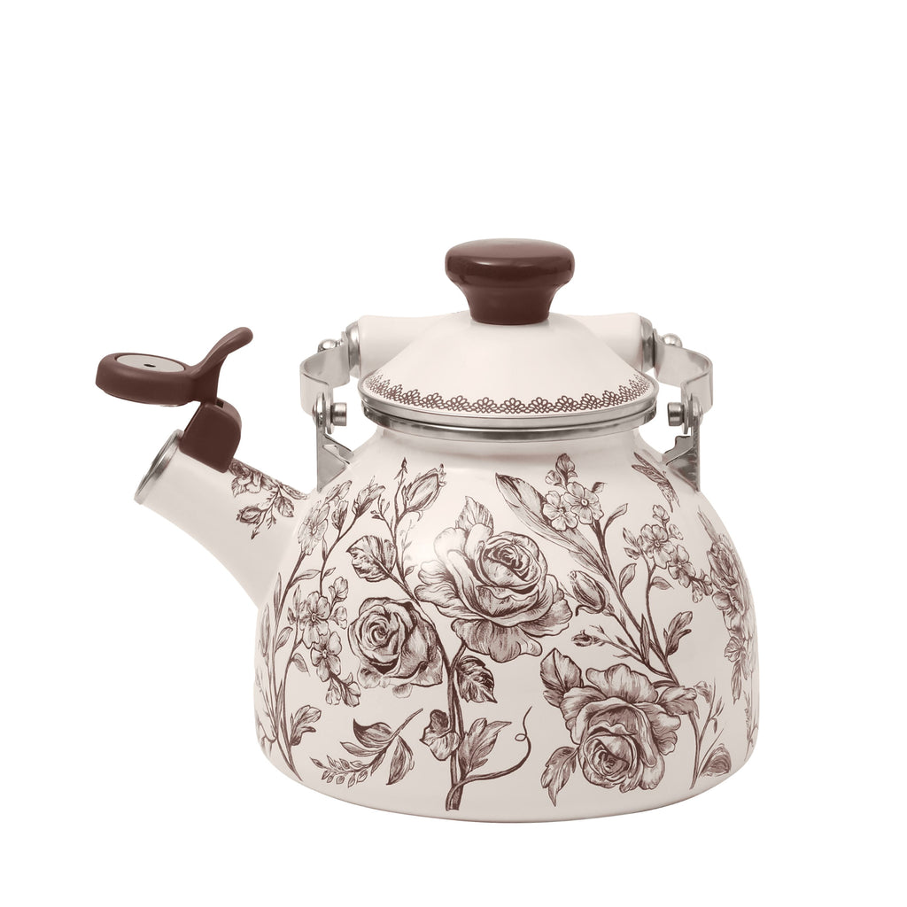 2.0-Quart Enamel on Steel Agatha Tea Kettle, Brown
