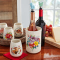 Sweet Rose 7-Piece Stoneware Stemless Wine Glasses Set with Chiller - Rustic Ceramic