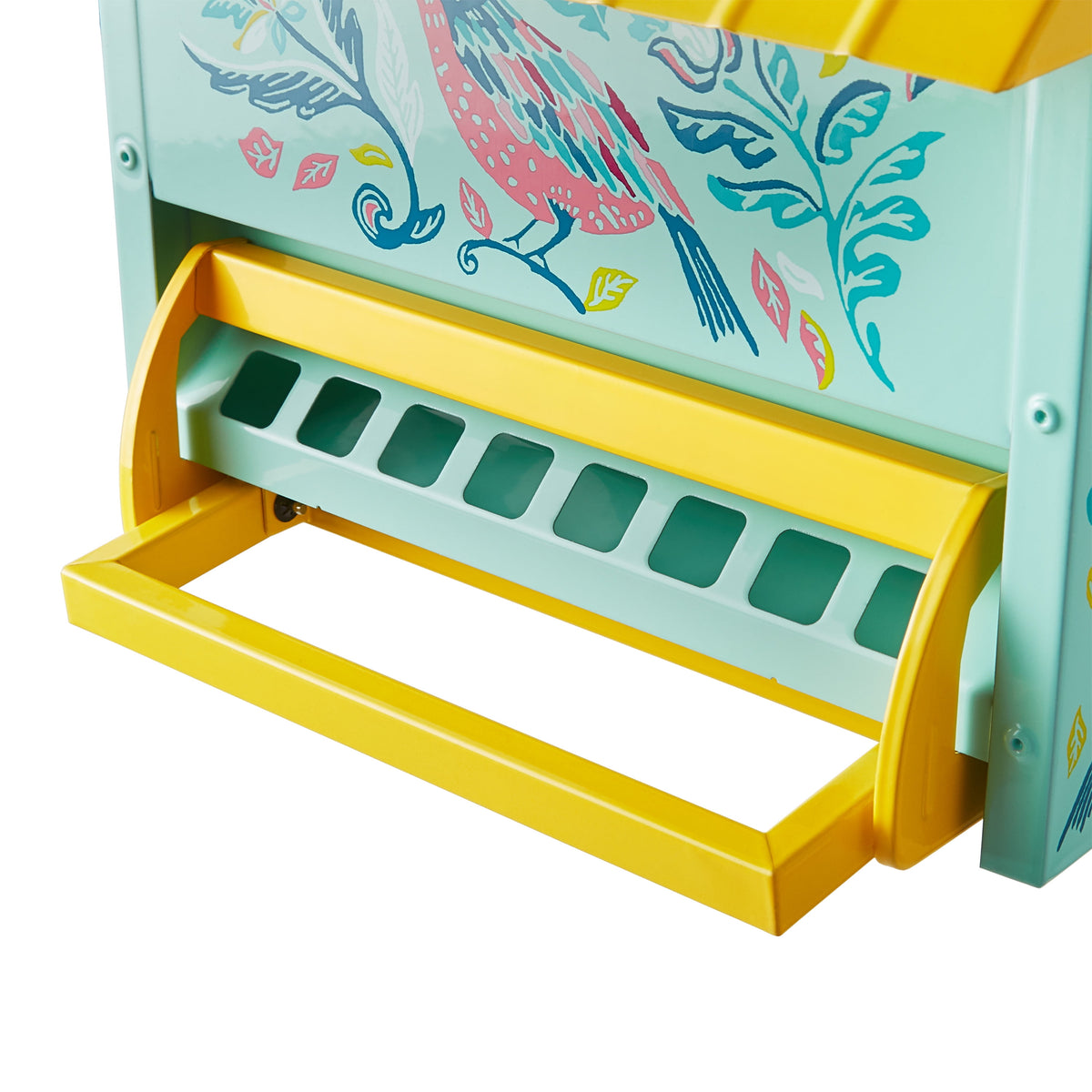 Bird Ogee Metal Squirrel Proof Hopper Bird Feeder 5.5QT, Teal Yellow