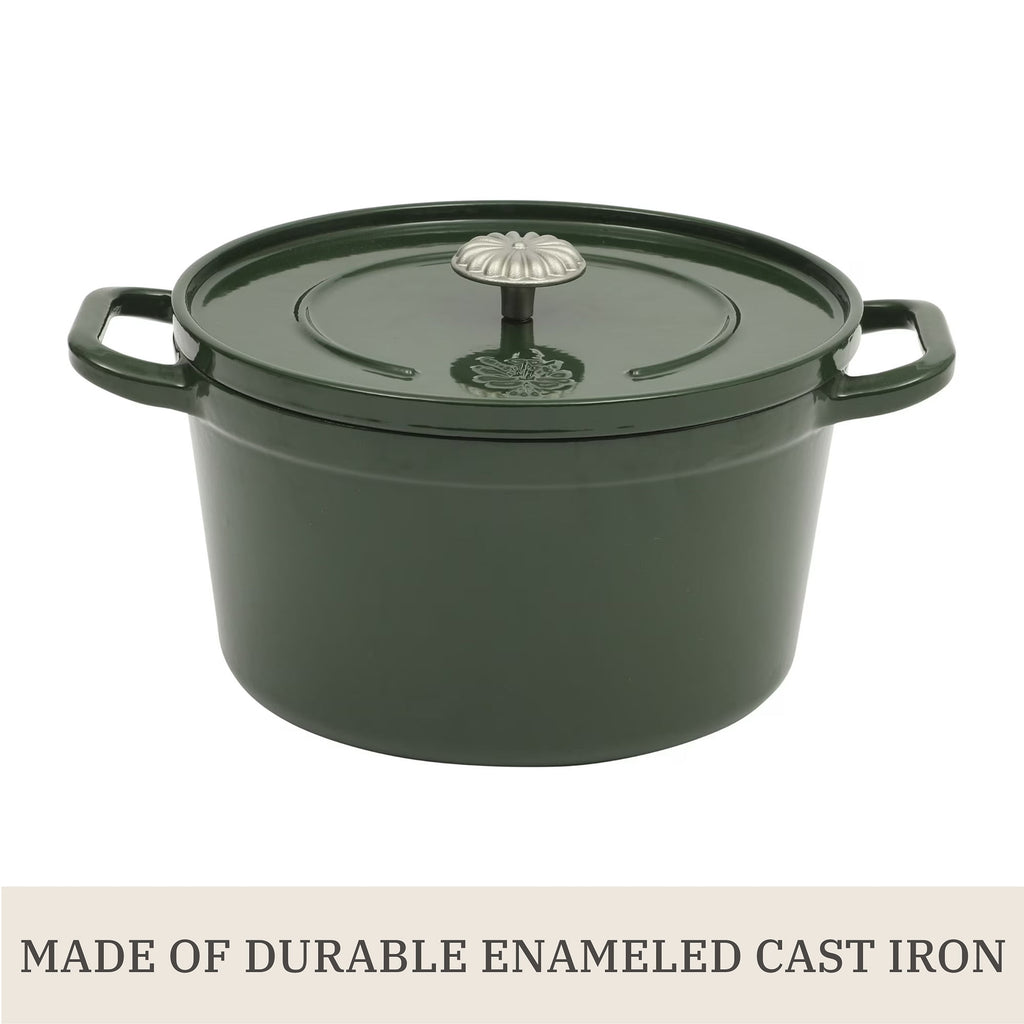 5-Quart Enamel Cast Iron Dutch Oven with Lid, Dark Green - Rustic Home