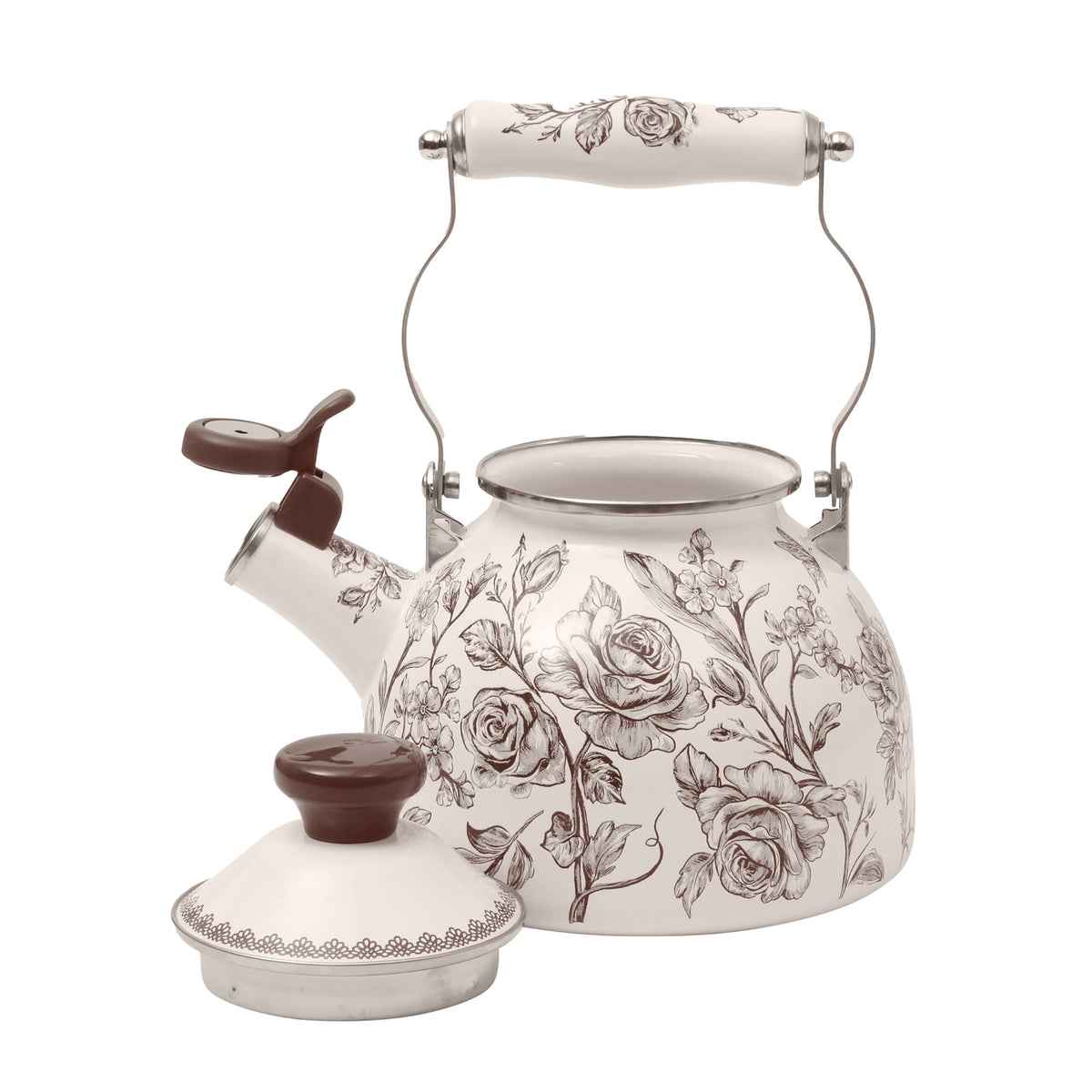 2.0-Quart Enamel on Steel Agatha Tea Kettle, Brown