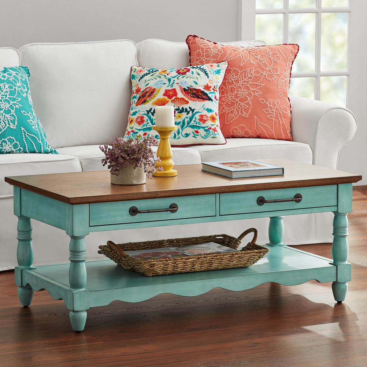 Helen Coffee Table Solid Wood, Teal
