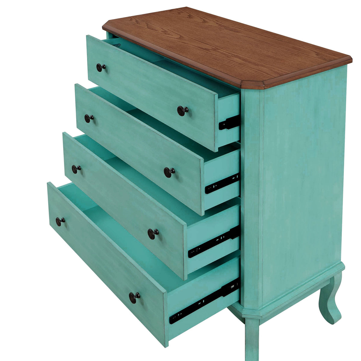 4-Drawer Dresser Solid Wood, Teal
