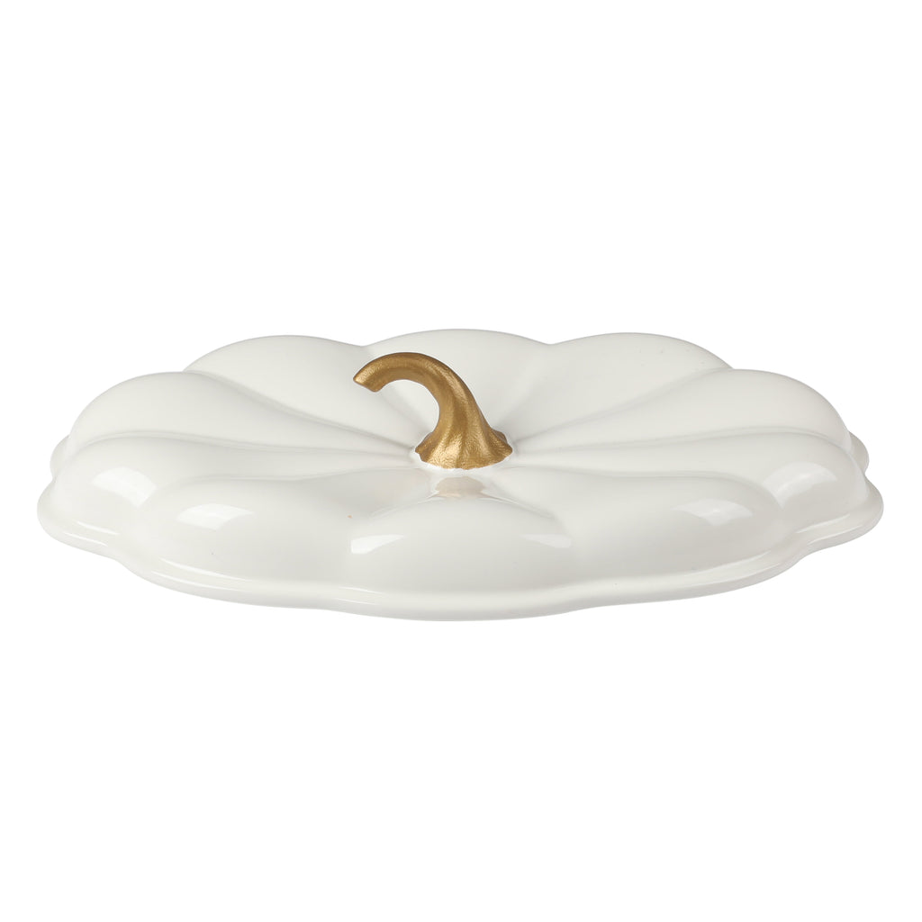 3-Quart Oval Pumpkin Stoneware Baker with Lid, Linen