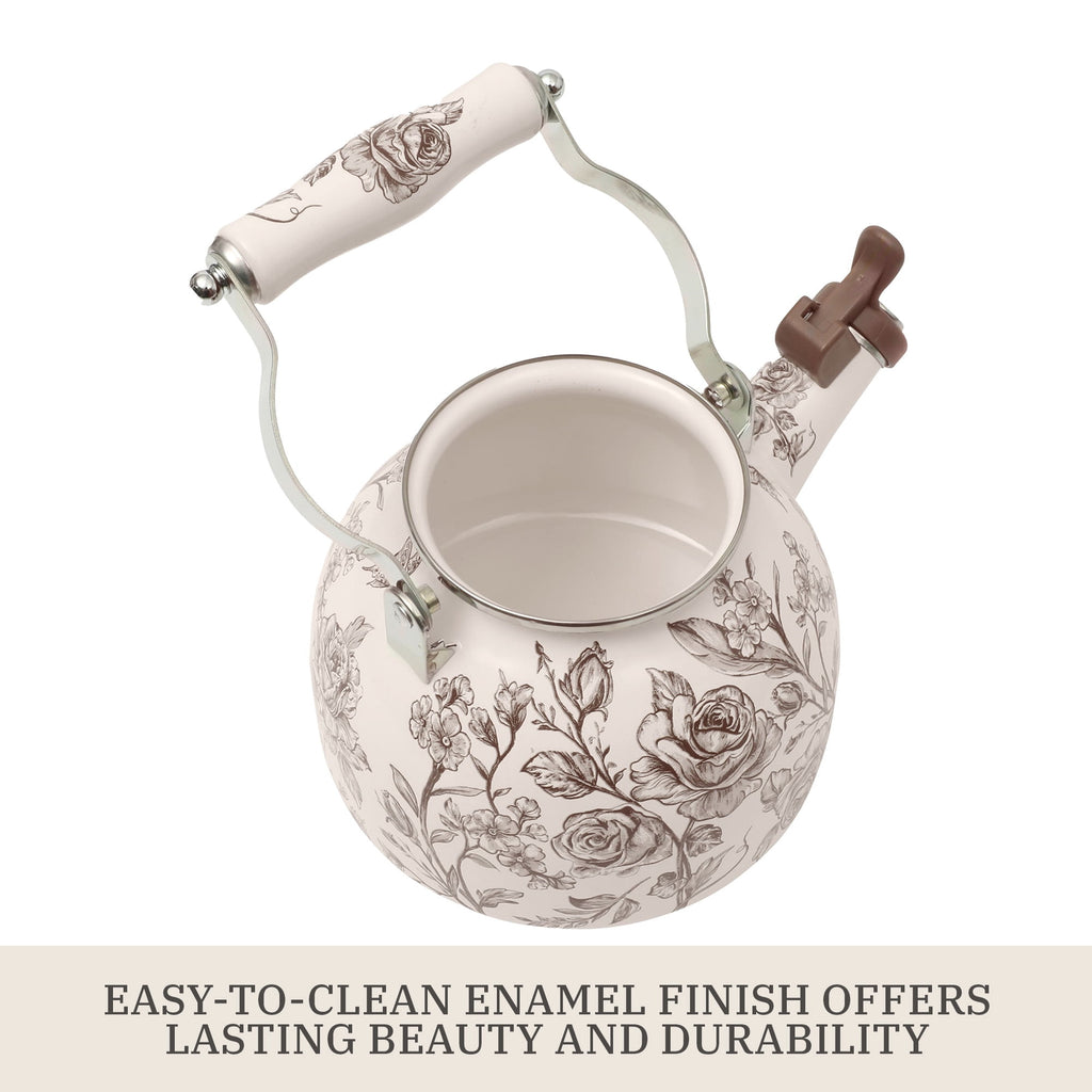 2.0-Quart Enamel on Steel Agatha Tea Kettle, Brown